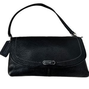 Large Coach Wristlet Black Pebbled Leather